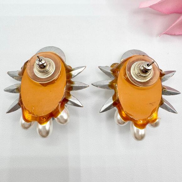 Vintage Rhinestone Earrings AB Rivoli Navettes Runway Ballroom Faux Pearls Bling - Picture 12 of 17